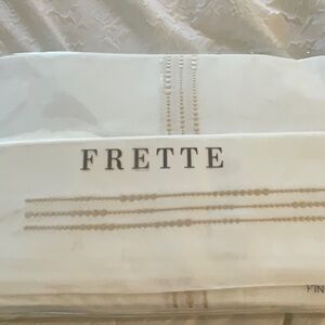 NEW FRETTE KING SHEET SET PEARL DOTS EMBROIDERY WHITE / BEIGE